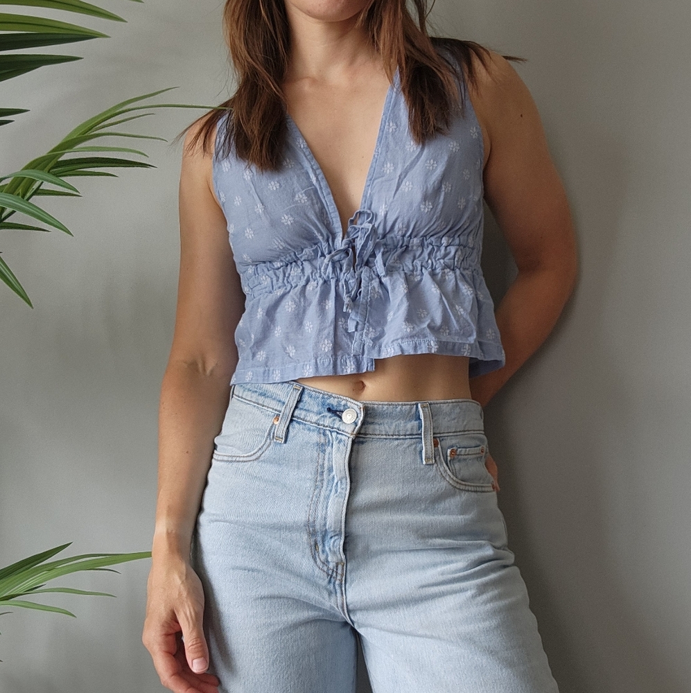 One-of-a-kind Handmade Cotton Tie-front Top